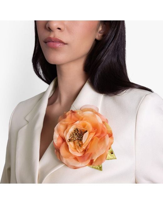 Helena Simon Orange The Peach Open Rose Floral Brooch