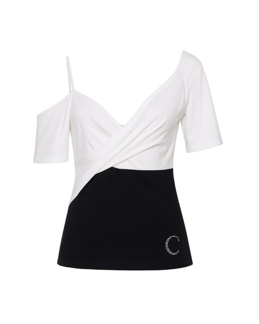 Conquista White Asymmetric Wrap Top With Contrast Panel