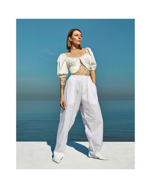 NAZLI CEREN White Grace Ruched Top