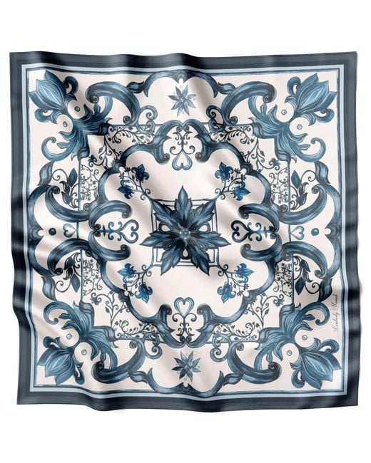 Lamberty Munich Blue Neutrals Majolica Italian Mulberry Silk Scarf