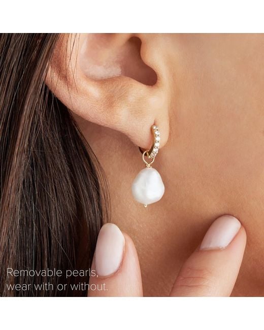 Lily & Roo Metallic Diamond Huggie Pearl Drop Earrings