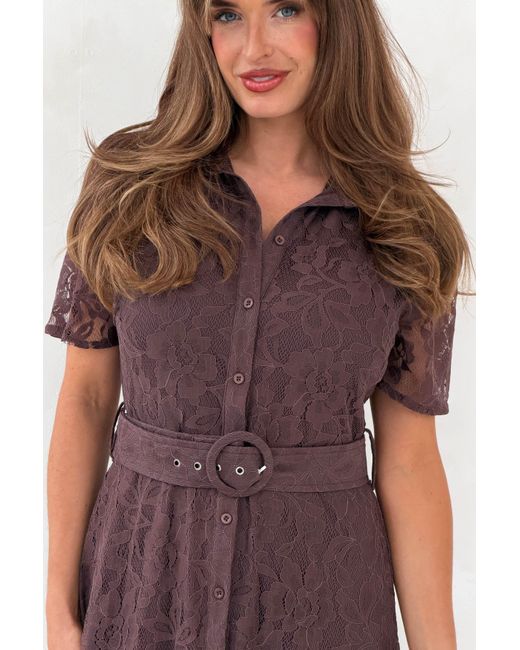 Girl In Mind Brown Tansy Short Sleeve Lace Shirt Dress