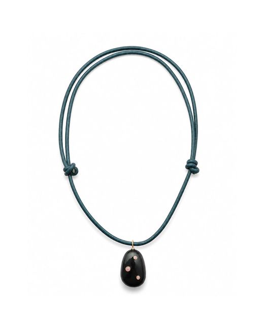 Hye Jane Jewelry Blue Large Onyx Pietra On Leather Cord Necklace