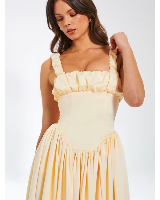 Miss Circle New York Natural Neutrals Noreen Egg Satin Drop Waist Maxi Sundress