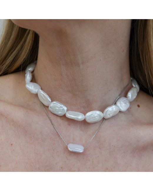London Atelier Byproduct Blue Freshwater Irregular Square Pearl Necklace