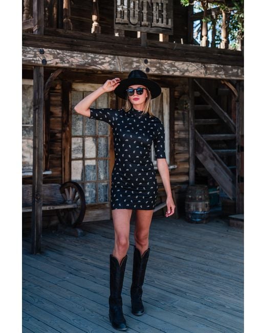 Jennafer Grace Black Paisley Villain Mockneck Mini Dress