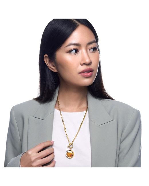 My Little Nature Metallic Plated Amber Necklace – Genuine Amber Stones & Magnifying Glass For Love & Passion