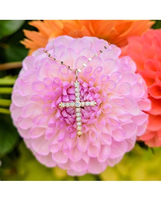 KAMARIA Metallic Opal Bezel Cross Necklace