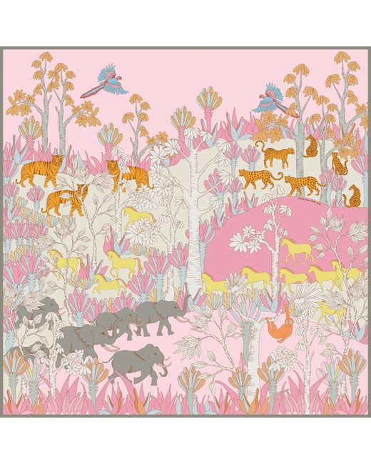Jessie Zhao New York Blue Double Sided Silk Scarf Of Jungle Adventure