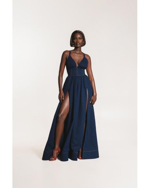 Ofuure Blue Adele Denim Maxi Dress