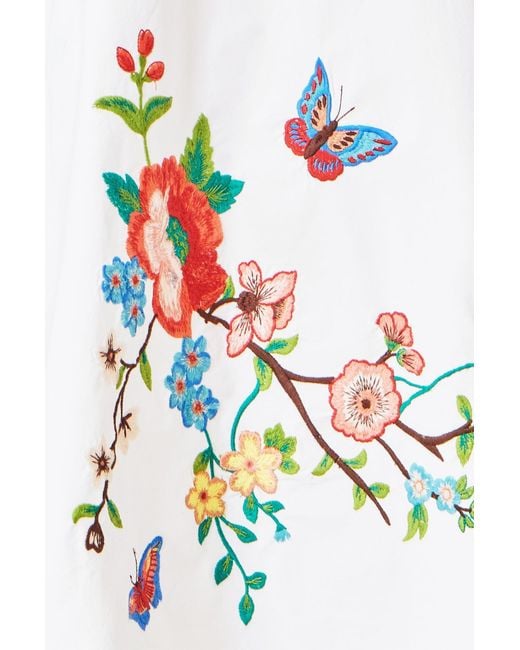 Yumi' White Cotton Midi Dress With Embroidery