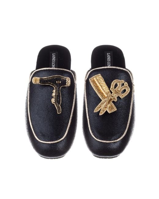 Laines London Black Classic Mules With Hairdresser Brooches