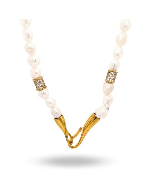 LINYA JEWELLERY Metallic Bayem Stone Pearl Necklace