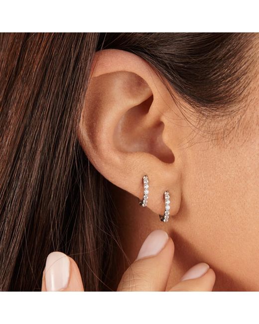 Lily & Roo Metallic Small Sterling Diamond Huggie Hoop Earrings