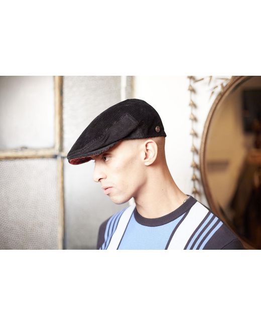 Dasmarca Hats Black Dylan Italian Cord Flat Cap for men