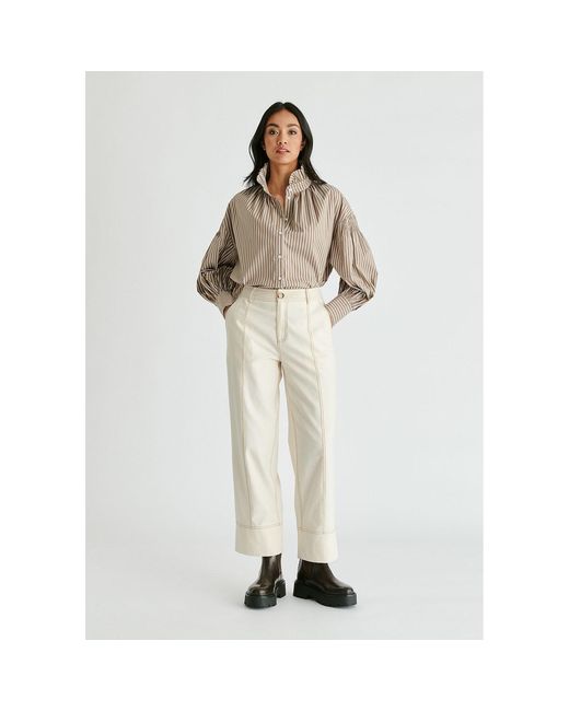 Paisie Natural Neutrals Puff Sleeve Shirt With Ruffled Collar