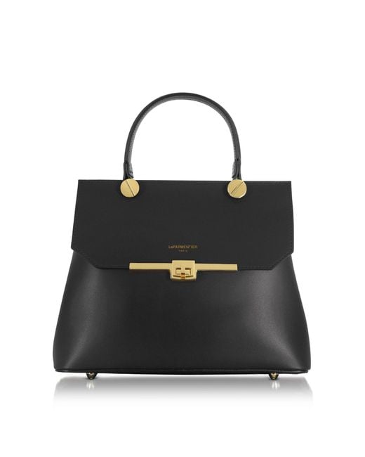 Le Parmentier Black Atlanta Top Handle Satchel Bag W/Shoulder Strap