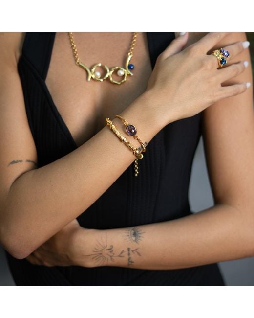 Ebru Jewelry Metallic Mystic Amethyst Glow Adjustable Bracelet