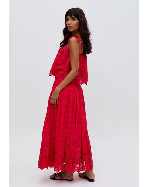 Raffya Mirella Smocked Waist Embroidered Midi Skirt