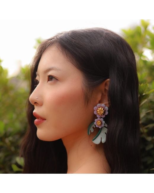 Gissa Bicalho Blue Handmade Acrylic Earring Cosmos Flower Baby