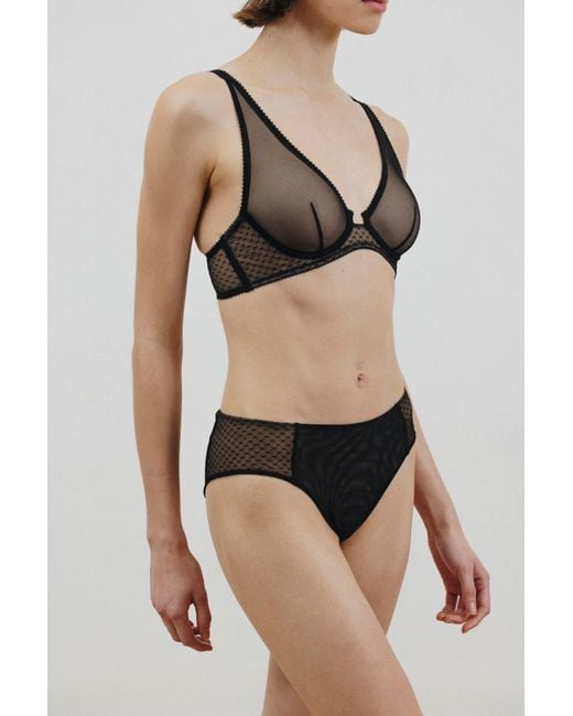 Verdant Intimates Black Dot Mesh Plunge Bra