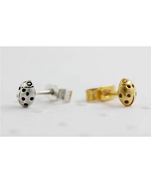 Lee Renee Metallic Ladybird Stud Earrings/wings Closed Silver