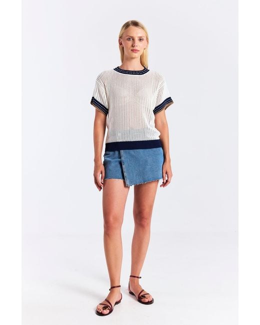 Brodie Cashmere Blue Denim Effect Trim Tee