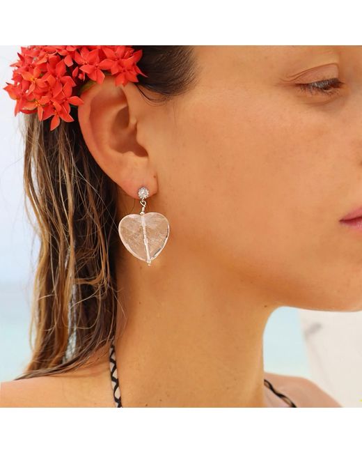 Mineralgems•Studio Blue Neutrals Clear Quartz Heart Earrings With Butterfly Back