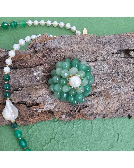 Farra Green Handcrafted Flower Shaped Aventurine Brooch