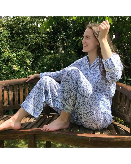 Lime Tree Design Blue Block Printed Pyjamas Bud