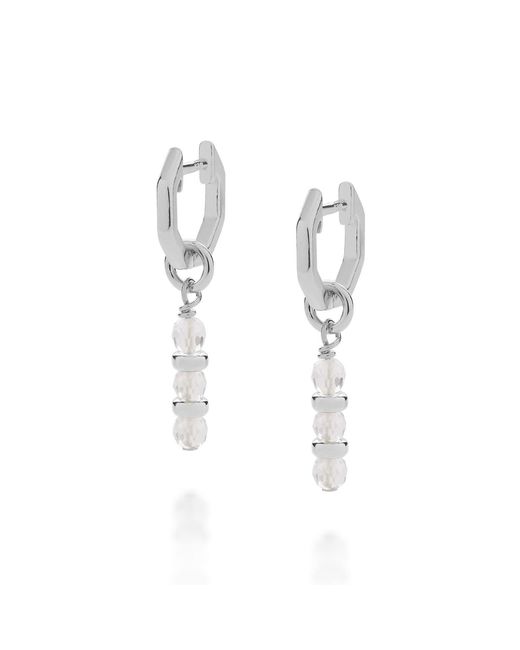 Nellou Jewellery Metallic Neutrals Linear Huggie Birthstone Earrings April Sterling