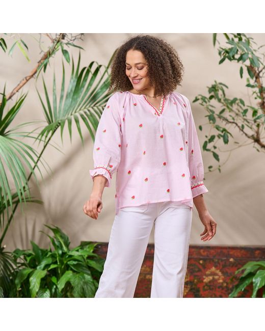 Luella Fashion Pink Florento Cotton Top Embroidered Strawberries