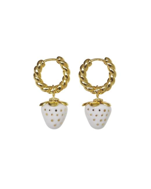 POPORCELAIN Metallic Mini Porcelain Strawberry Hoop Earrings