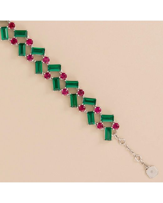 Juvetti Green Dante White Gold Bracelet In Emerald & Ruby