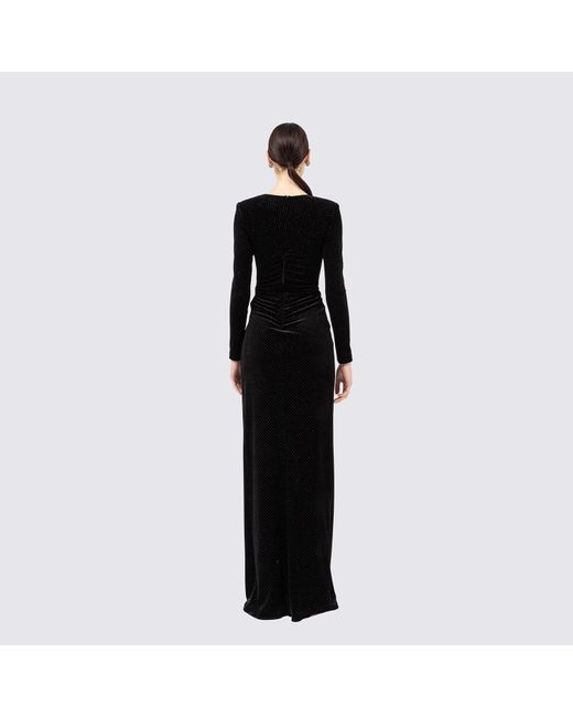 Nissa Black Glitter-Detail Velvet Maxi Dress