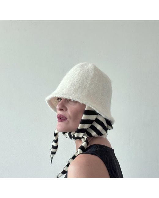 London Atelier Byproduct Black Striped Wool Small Triangle Knitted Scarf
