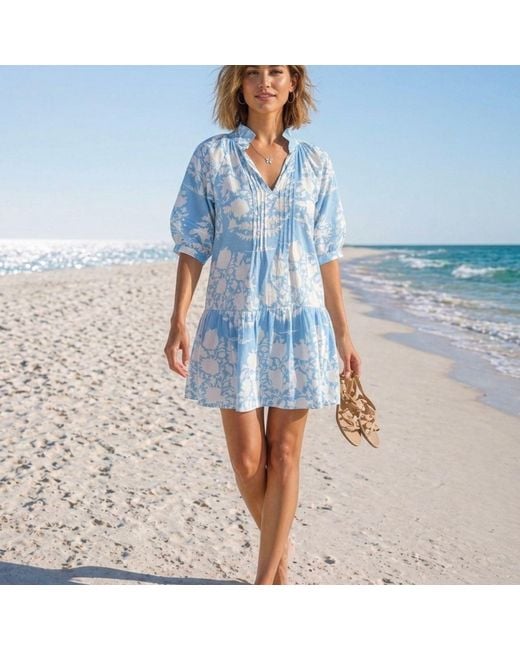 Pick Happy Chloe Mini Dress With Pintuck Tree Babyblue