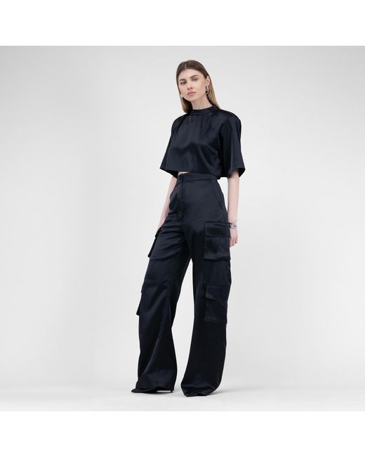 BLUZAT Black Matching Set With T-shirt And Cargo Trousers