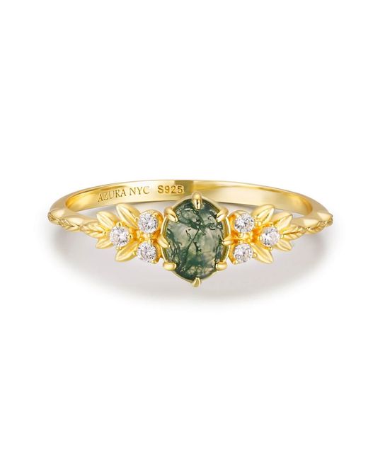Azura Jewelry New York Metallic Wildflower Moss Agate Ring Vermeil