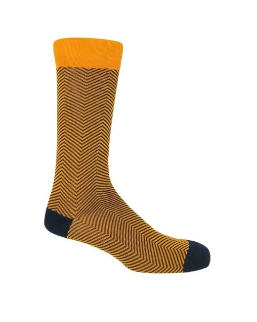 Peper Harow - Made in England White Mustard Oxford Stripe & Lux Taylor Socks Two Pack for men