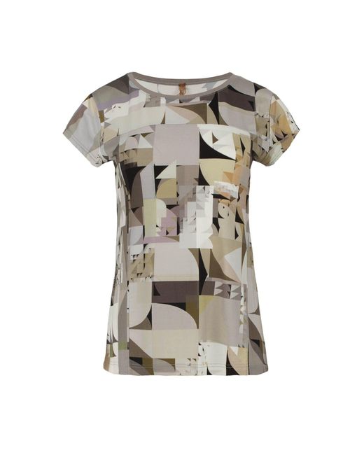 Conquista Gray Geometric Mosaic Viscose Jersey Top