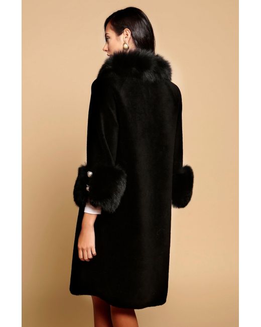 Santinni Black Hayworth Wool & Faux Fur Coat