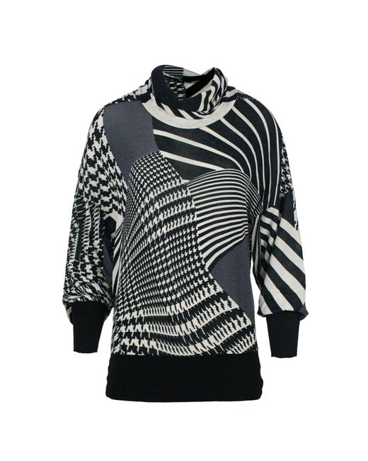 Conquista Black Knit Polo Neck Top With Batwing Sleeves