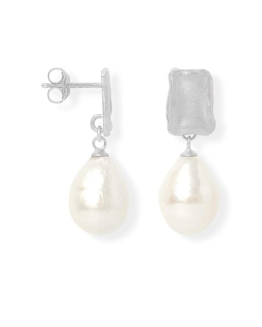 Pearls of the Orient Online White Decus Stud Earrings With Large Baroque Cultured Freshwater Pearls Drop Earrings