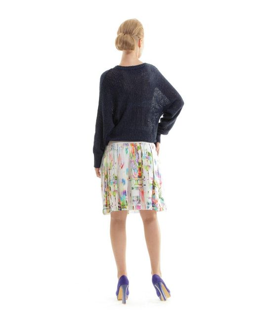 Conquista White Cotton Pleated Printed Skirt