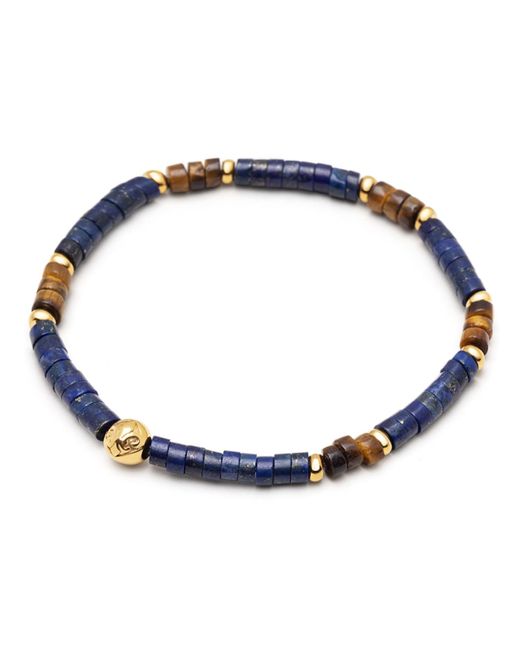 Nialaya S Wristband With Blue Lapis And Brown Tiger Eye Heishi Beads And Gold for men