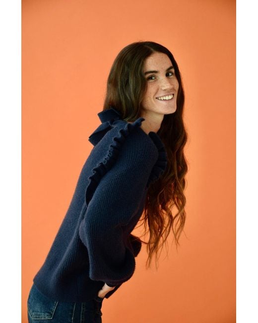Mind Traveler Blue Ruffle Detail Tie-Back Nora Jumper