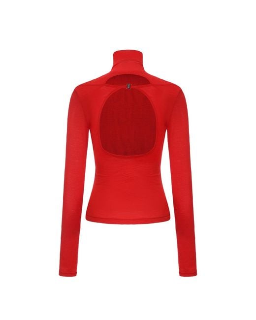 FRONT ROW SHOP Red Open-Back Wool Jersey Top