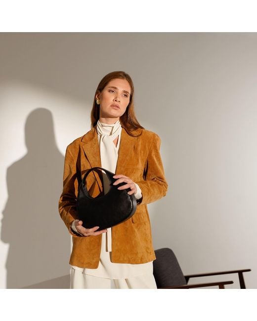 Time Resistance Black Leather Half-Moon Handbag For