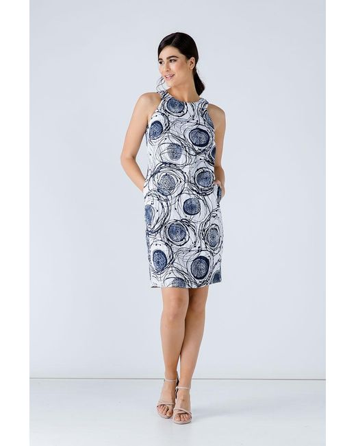 Conquista Blue Print Sleeveless Sack Dress